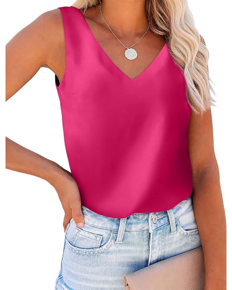 Womens Tank Tops V Neck Silk Satin Blouses Sleeveless Camisole Tank Top Summer Tops 106-wineberry $8.24 Tanks