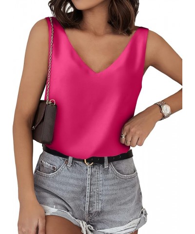 Womens Tank Tops V Neck Silk Satin Blouses Sleeveless Camisole Tank Top Summer Tops 106-wineberry $8.24 Tanks