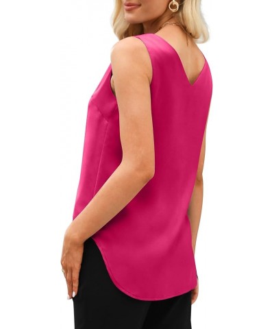 Womens Tank Tops V Neck Silk Satin Blouses Sleeveless Camisole Tank Top Summer Tops 106-wineberry $8.24 Tanks