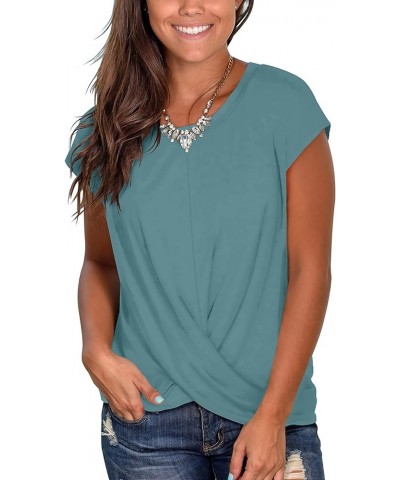 Women's Short Sleeve Round Neck T Shirt Front Twist Tunic Tops Casual Loose Fitted 05f-greyblue $11.09 T-Shirts