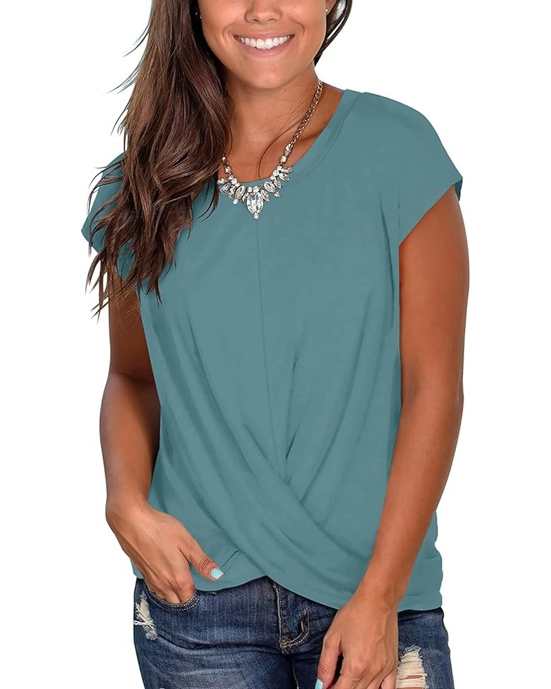 Women's Short Sleeve Round Neck T Shirt Front Twist Tunic Tops Casual Loose Fitted 05f-greyblue $11.09 T-Shirts