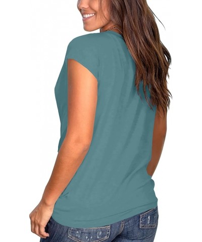 Women's Short Sleeve Round Neck T Shirt Front Twist Tunic Tops Casual Loose Fitted 05f-greyblue $11.09 T-Shirts