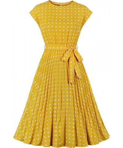 Women's Swing Flowy 1940s 1950s Pleated Vintage Dress Yellow $14.27 Dresses