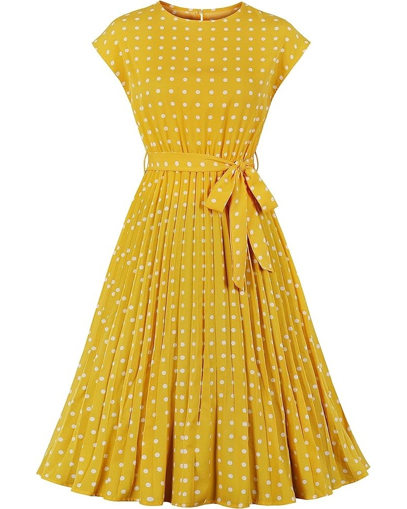 Women's Swing Flowy 1940s 1950s Pleated Vintage Dress Yellow $14.27 Dresses