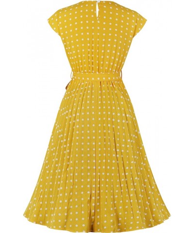 Women's Swing Flowy 1940s 1950s Pleated Vintage Dress Yellow $14.27 Dresses