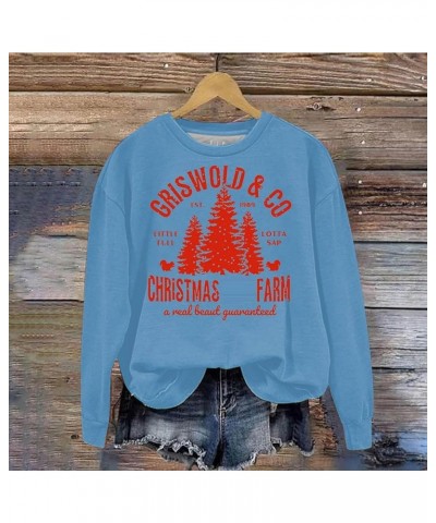 Sweatshirts for Women Oversized Fleece Christmas Pattern Long Sleeve Crewneck Pullover Tops Winter Shirts Aasky Blue $5.59 Sh...