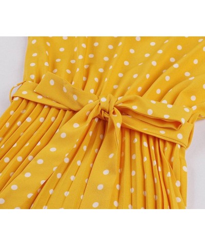 Women's Swing Flowy 1940s 1950s Pleated Vintage Dress Yellow $14.27 Dresses