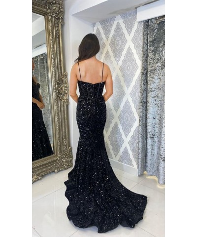 Sparkly Sequin Prom Dresses with Slit Glitter Mermaid Formal Evening Gowns for Women RO043X White $30.55 Dresses