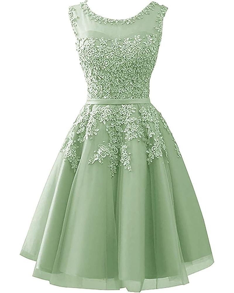 Short Prom Dress Tulle Cocktail Dresses Junior Homecoming Dresses Appliques Bridesmaid Dress Grass Green $38.50 Dresses