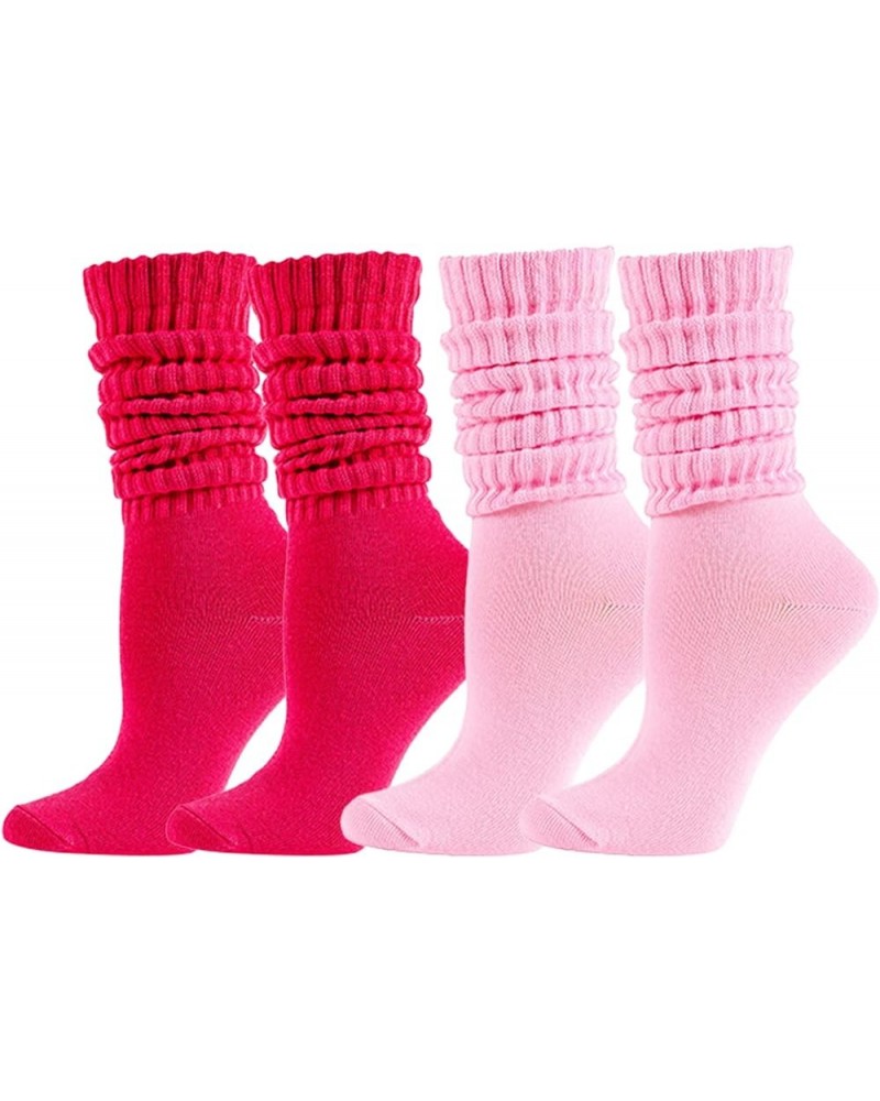 Women Girls Slouchy Socks, Slouch Socks Scrunch Socks Scrunchie Socks for Spring Summer,2 Pairs Pink+rosered $9.50 Activewear