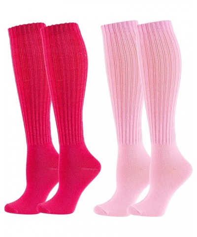 Women Girls Slouchy Socks, Slouch Socks Scrunch Socks Scrunchie Socks for Spring Summer,2 Pairs Pink+rosered $9.50 Activewear