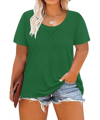 Plus Size Tops for Women Short Sleeve Shirt Summer Star/Leopard/Tie Dye/Flower Crewneck Pullover Tunic XL-5XL A85f-green $14....