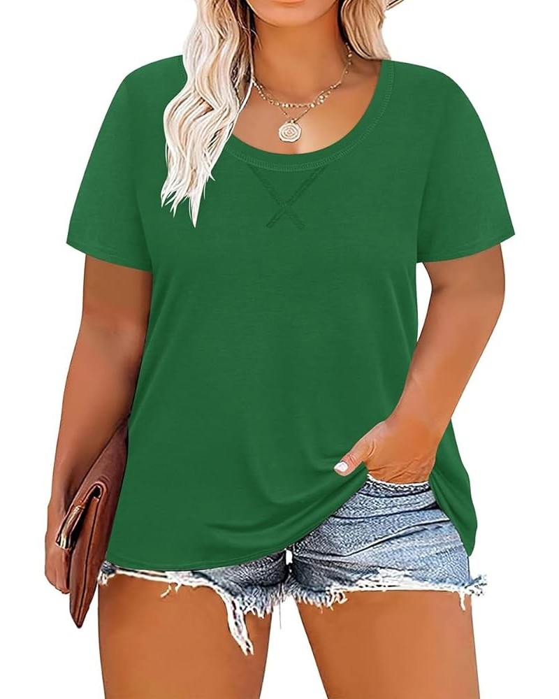 Plus Size Tops for Women Short Sleeve Shirt Summer Star/Leopard/Tie Dye/Flower Crewneck Pullover Tunic XL-5XL A85f-green $14....