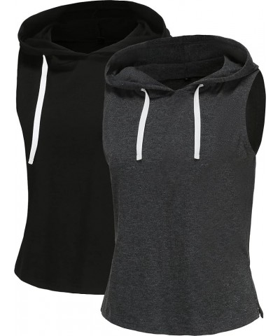 Womens 2 Pack Workout Tops Sleeveless Hooded Tank Top Casual Athletic Gym Exercise Shirts for Women Black & Dark Gray 2 Piece...