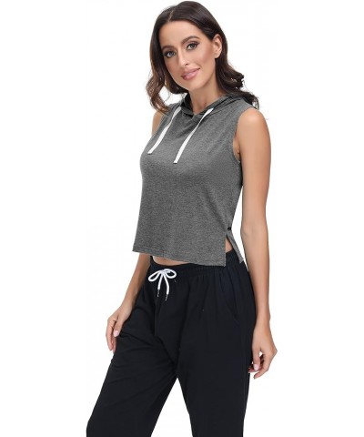 Womens 2 Pack Workout Tops Sleeveless Hooded Tank Top Casual Athletic Gym Exercise Shirts for Women Black & Dark Gray 2 Piece...