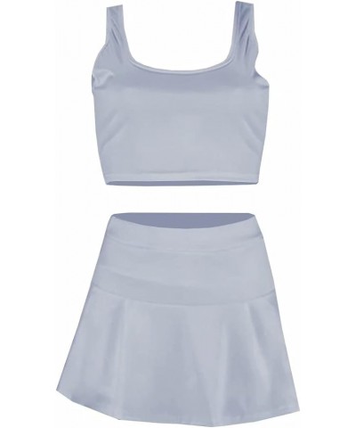 Womens Casual Outfits Athletic Activewear - Fitted Sleeveless Crop Top Pleated Tennis Skorts Skirts Set Tracksuit Grey $17.48...