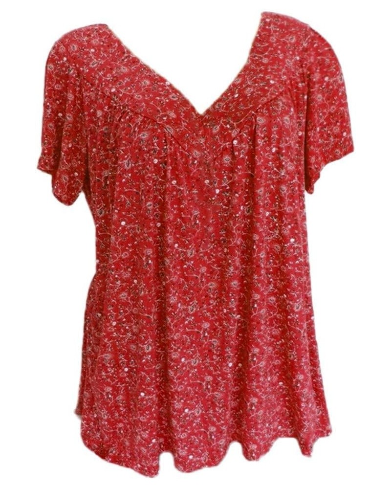 Women Boho Floral Tunic Shirts Short Sleeve V Neck Ladies Summer Tops Dressy Causal Sexy Blouses Cute Clothing 2023 Red 9 $7....