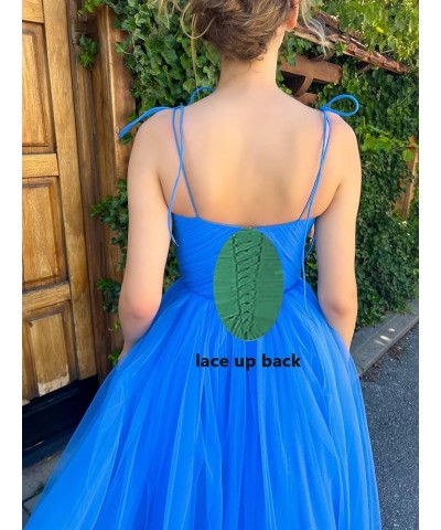 Tea Length Tulle Prom Dresses Short for Women Spaghetti Strap Pleated Formal Party Evening Gowns with Pocket Turquoise $26.40...