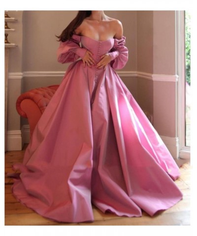 Long Puffy Sleeve Prom Dresses Princess Ball Gown for Women Satin Formal Party Wedding Evening Dress Pink $37.74 Dresses