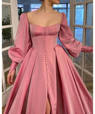 Long Puffy Sleeve Prom Dresses Princess Ball Gown for Women Satin Formal Party Wedding Evening Dress Pink $37.74 Dresses