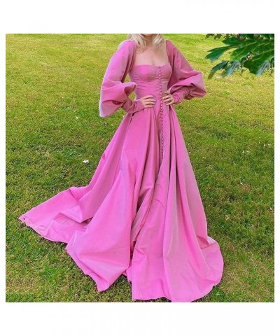 Long Puffy Sleeve Prom Dresses Princess Ball Gown for Women Satin Formal Party Wedding Evening Dress Pink $37.74 Dresses