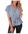 Womens Button Down Blouses Casual Peplum Summer Tops Dressy Chiffon Work Blouse Light Blue $14.85 Blouses