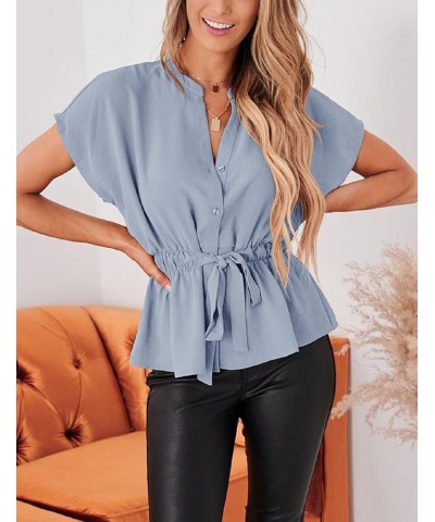 Womens Button Down Blouses Casual Peplum Summer Tops Dressy Chiffon Work Blouse Light Blue $14.85 Blouses