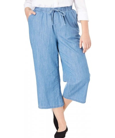 Women's Plus Size Drawstring Denim Capri Pants Light Wash $17.31 Jeans