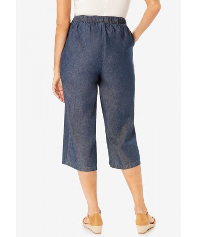 Women's Plus Size Drawstring Denim Capri Pants Light Wash $17.31 Jeans