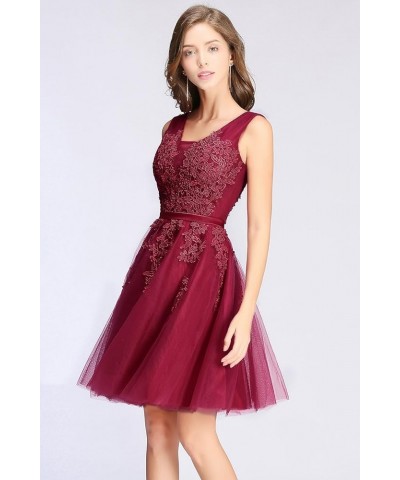 Babyonline Lace Tulle Prom Dresses Short V Neck Bridesmaid Homecoming Gown Burgundy $24.75 Dresses