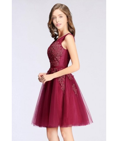 Babyonline Lace Tulle Prom Dresses Short V Neck Bridesmaid Homecoming Gown Burgundy $24.75 Dresses