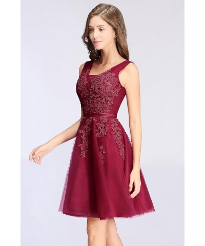 Babyonline Lace Tulle Prom Dresses Short V Neck Bridesmaid Homecoming Gown Burgundy $24.75 Dresses