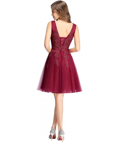 Babyonline Lace Tulle Prom Dresses Short V Neck Bridesmaid Homecoming Gown Burgundy $24.75 Dresses