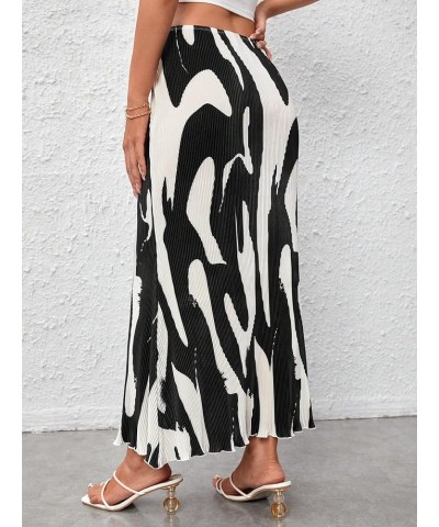 Women's High Waist Graphic Print A Line Pleated Long Skirt Black Multi $14.49 Skirts