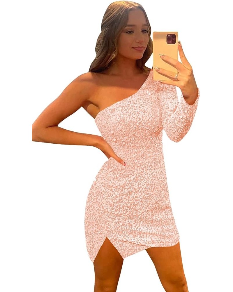 Halter Short Tight Homecoming Dresses for Teens Sparkly Bodycon Cocktail Party Gowns YZTS071 B-blush $29.67 Dresses