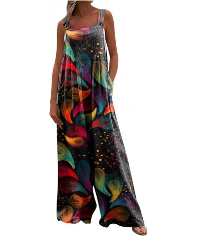 Women's Rompers,Printing Sleeveless Long Bib Pant Straps Tank Tops Romper Soft Long Pants Rompers with Pockets 5-multicolor $...