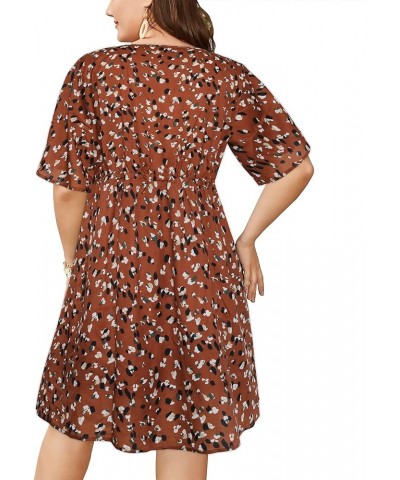 SKISS Women's Plus Size Short Bell Sleeve V Neck Wrap Midi Dress Brown $9.66 Dresses