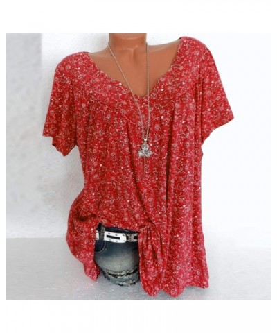 Women Boho Floral Tunic Shirts Short Sleeve V Neck Ladies Summer Tops Dressy Causal Sexy Blouses Cute Clothing 2023 Red 9 $7....