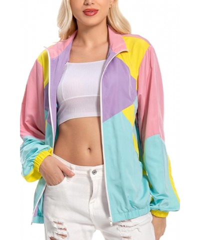 Women 80s Sportswear Set Colorblock Sweat Suit Retro Tracksuit Jacket Hip Hop Windbreaker Rave Track Suit Pink Hoodie $10.75 ...