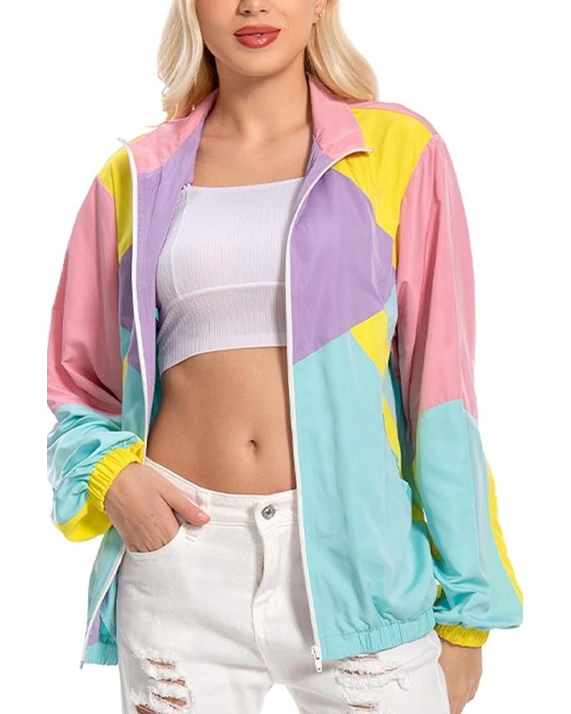 Women 80s Sportswear Set Colorblock Sweat Suit Retro Tracksuit Jacket Hip Hop Windbreaker Rave Track Suit Pink Hoodie $10.75 ...