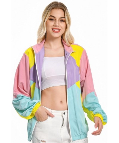 Women 80s Sportswear Set Colorblock Sweat Suit Retro Tracksuit Jacket Hip Hop Windbreaker Rave Track Suit Pink Hoodie $10.75 ...