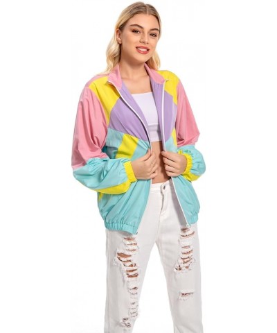 Women 80s Sportswear Set Colorblock Sweat Suit Retro Tracksuit Jacket Hip Hop Windbreaker Rave Track Suit Pink Hoodie $10.75 ...