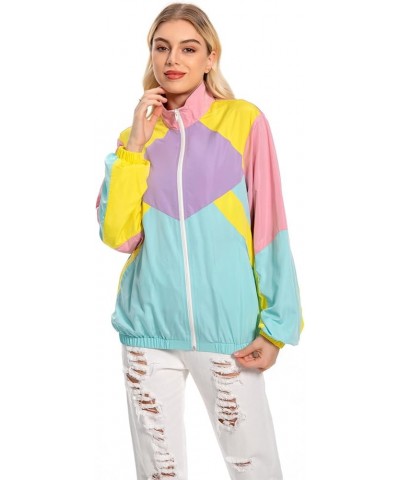 Women 80s Sportswear Set Colorblock Sweat Suit Retro Tracksuit Jacket Hip Hop Windbreaker Rave Track Suit Pink Hoodie $10.75 ...