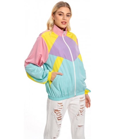 Women 80s Sportswear Set Colorblock Sweat Suit Retro Tracksuit Jacket Hip Hop Windbreaker Rave Track Suit Pink Hoodie $10.75 ...