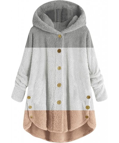 Fleece Jacket Women,Warm Winter Plus Size Cute Button Down Hooded Tops Teddy Coat Outerwear with Pockets B-gray $10.56 Coats