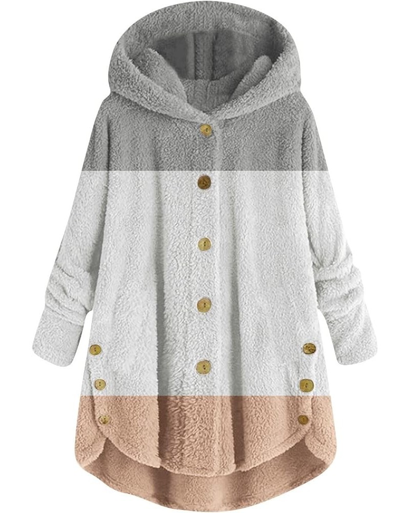 Fleece Jacket Women,Warm Winter Plus Size Cute Button Down Hooded Tops Teddy Coat Outerwear with Pockets B-gray $10.56 Coats