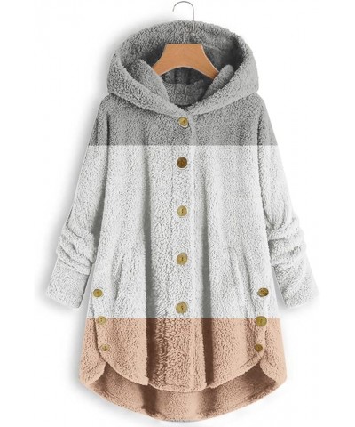 Fleece Jacket Women,Warm Winter Plus Size Cute Button Down Hooded Tops Teddy Coat Outerwear with Pockets B-gray $10.56 Coats