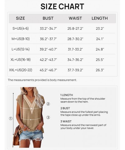 Women's Casual Cap Sleeve Lace Trim V Neck Tops 2024 Summer Loose Tee Shirts Blous Khaki $10.99 Tops