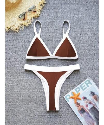 Women's Triangle Bikini Set Sexy Brazilian Two Piece Swimsuit Cute Bathing Suit Coffee Brown $21.41 Swimsuits