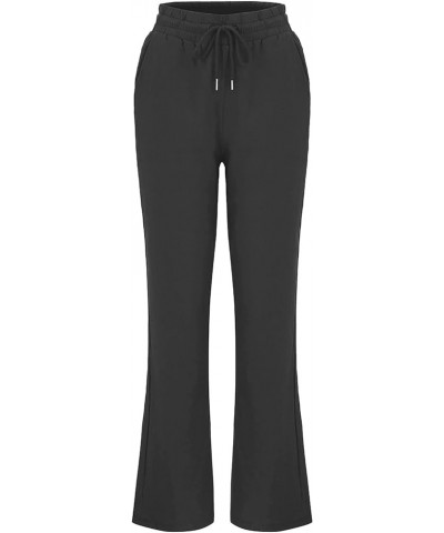 Women Casual Linen Pants Smocked Waist Long Lounge Pant Drawstring Petite Trousers with Pocket Summer Beach Long Pants F-blac...